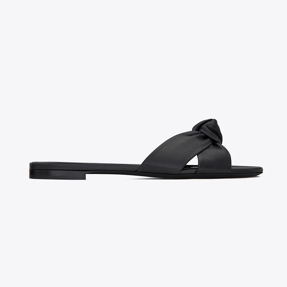 Saint Laurent YSL Bianca Flat Mules in Smooth Leather for Women in Black