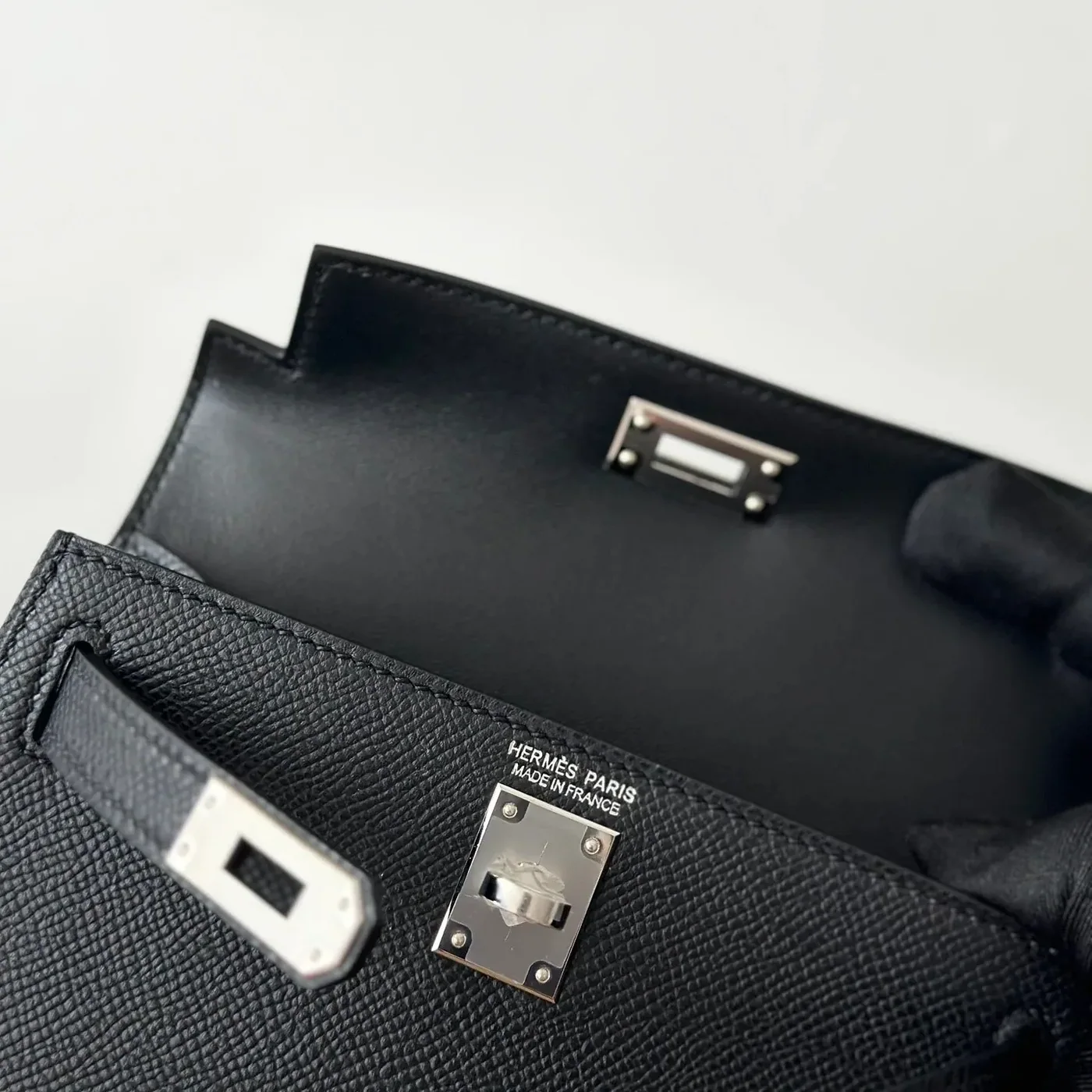 Hermes Kelly Mini Top Handle Bag in Noir Epsom Palladium Hardware