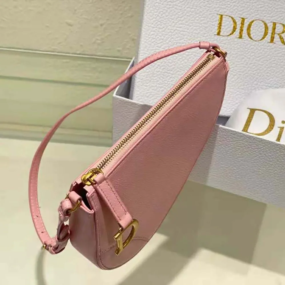 Dior Saddle Shoulder Pouch Melocoton Pink Goatskin for Women