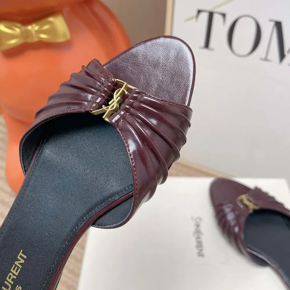 Saint Laurent YSL Babylone Slides In Smooth Leather Bordeaux for Women