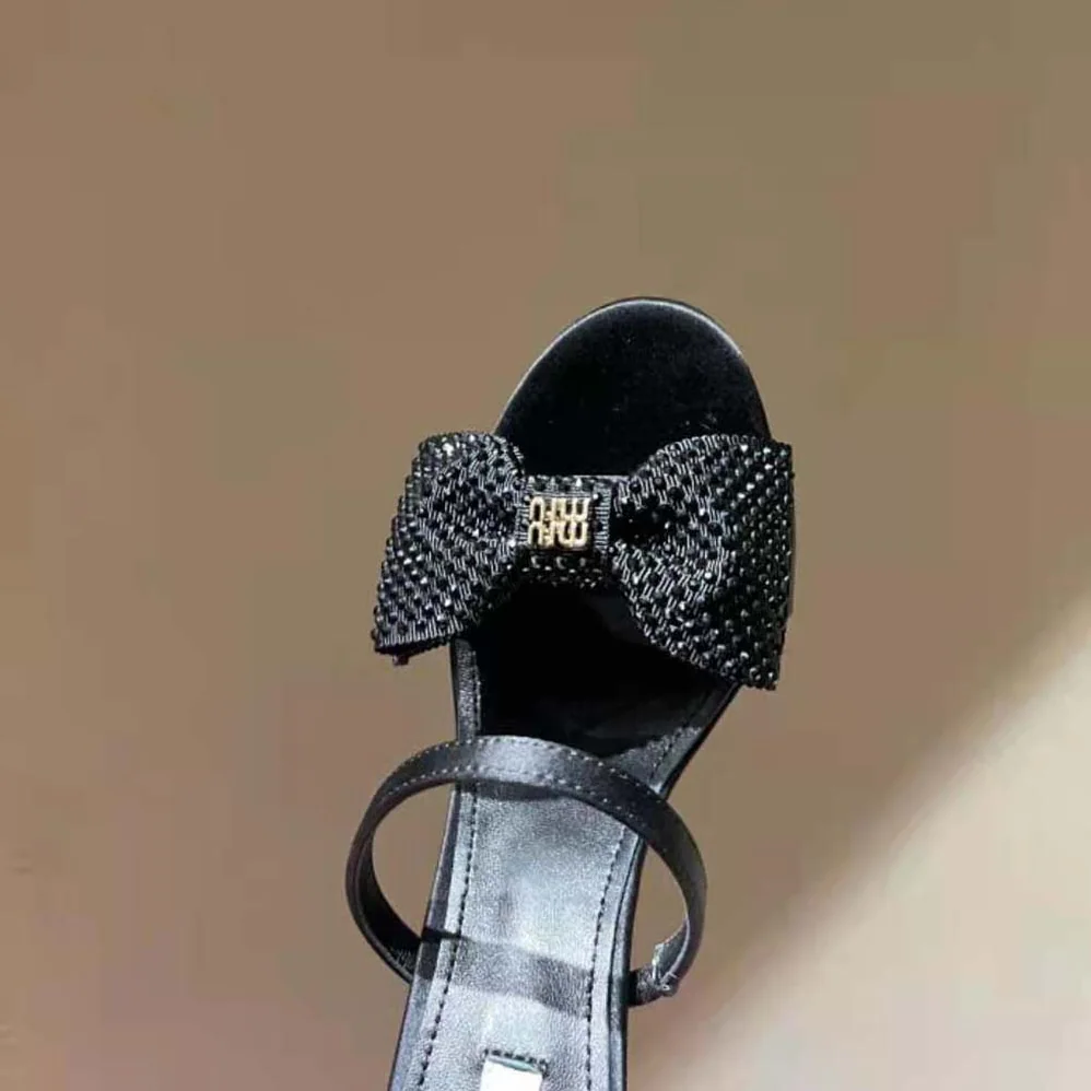 Miu Miu Satin Bow Sandals in 85 mm Heel Height for Women in Black