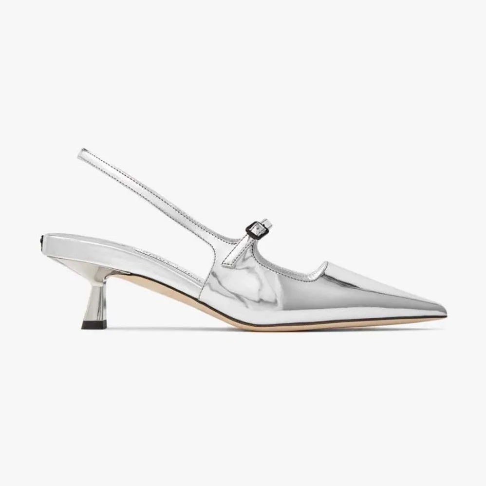 Jimmy Choo Didi 45 Silver Liquid Metal Leather Pointed Pumps for Women