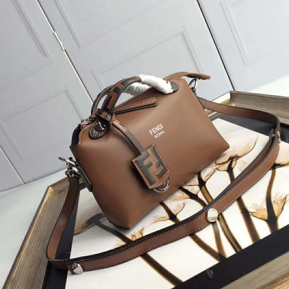 Fendi By the Way Mini Small Leather Boston Bag for Women in Brown Fendi By the Way Mini Small Leather Boston Bag for Women in Brown
