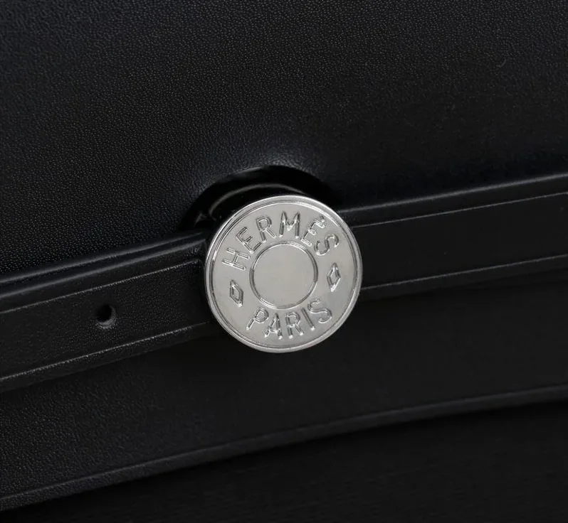 Hermes Buckle Lock Shape Striped Black, Silver Toned Hardware Bag