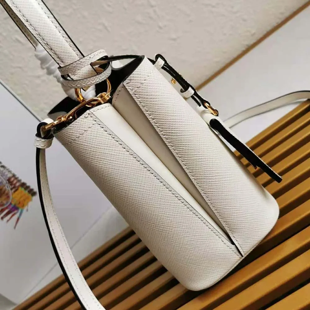 Prada Small Saffiano Leather Prada Panier Bag for Women in White Prada Small Saffiano Leather Prada Panier Bag for Women in White