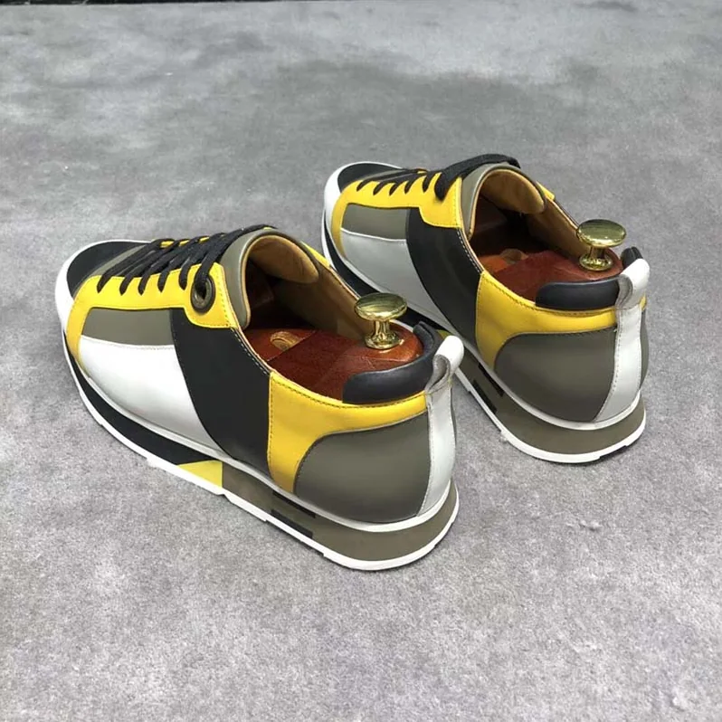 Hermes Rebus Sneaker Shoes Black Yellow and Khaki Insert for Men