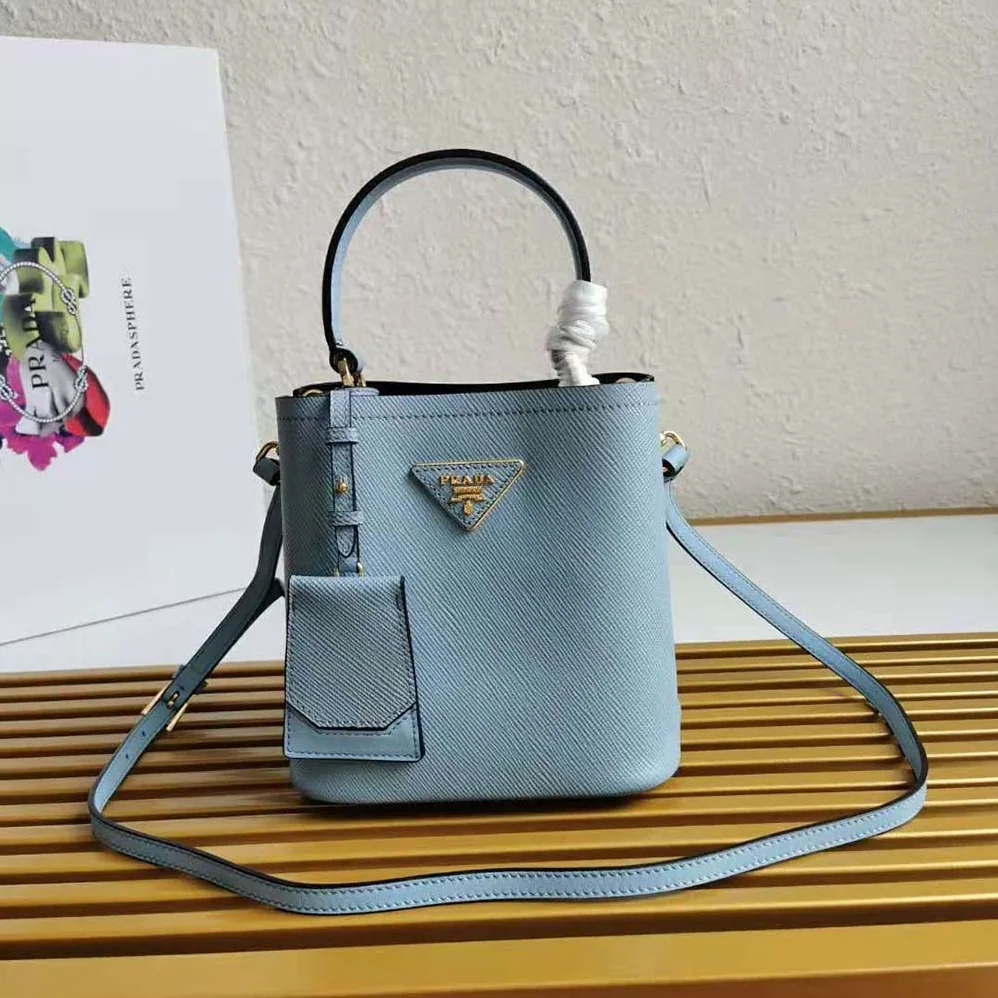 Prada Small Saffiano Leather Prada Panier Bag for Women in Blue