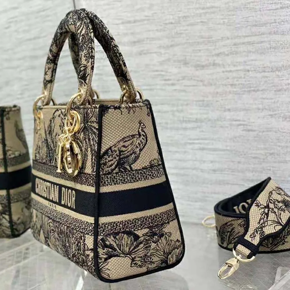Dior Medium Lady D-lite Bag Beige Multicolor Toile de Jouy Voyage Embroidery for Women