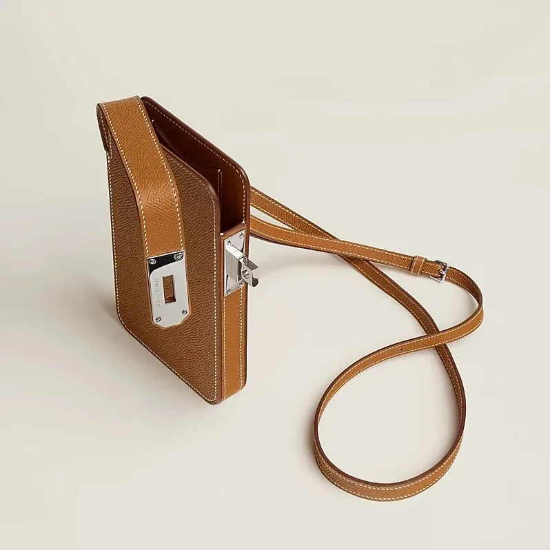 Hermes Hac A Box Phone Case Toffee Silver Hardware /