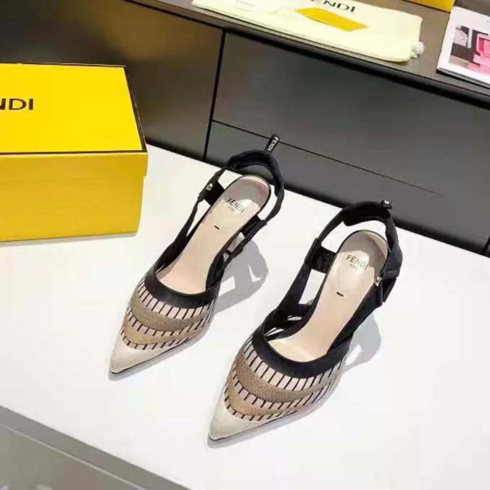 Fendi Colibri Black Micromesh High for Women in Heeled Slingbacks