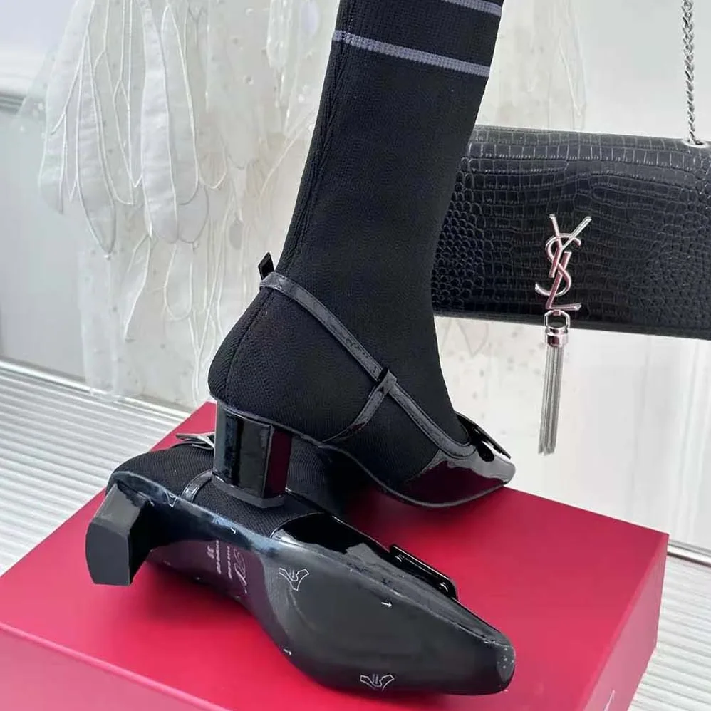 Roger Vivier Belle Vivier Sock Lacquered Buckle Ankle Boots in Patent Leather for Women in Black Roger Vivier Belle Vivier Sock Lacquered Buckle Ankle Boots in Patent Leather for Women in Black