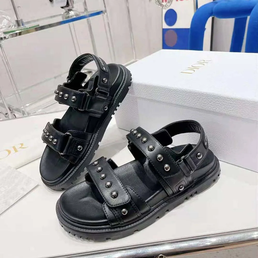 Dior Dioract Sandal Black Lambskin and Silver for Women in Finish Rivets Dior Dioract Sandal Black Lambskin and Silver for Women in Finish Rivets