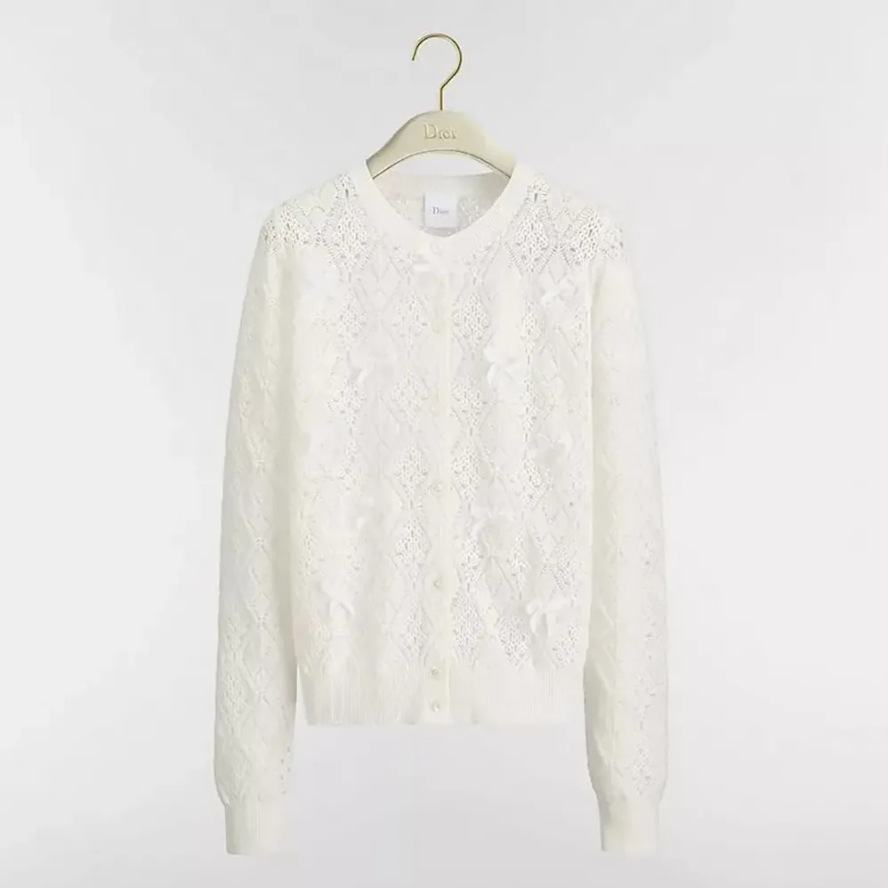 Dior Dioriviera Embroidered Cardigan Ecru Openwork Cotton Knit for Women Dior Dioriviera Embroidered Cardigan Ecru Openwork Cotton Knit for Women