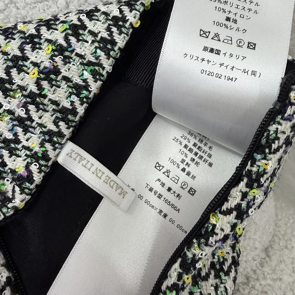 Dior Flared Miniskirt Black and White Houndstooth Virgin Wool Blend with Multicolor Sequins for Women