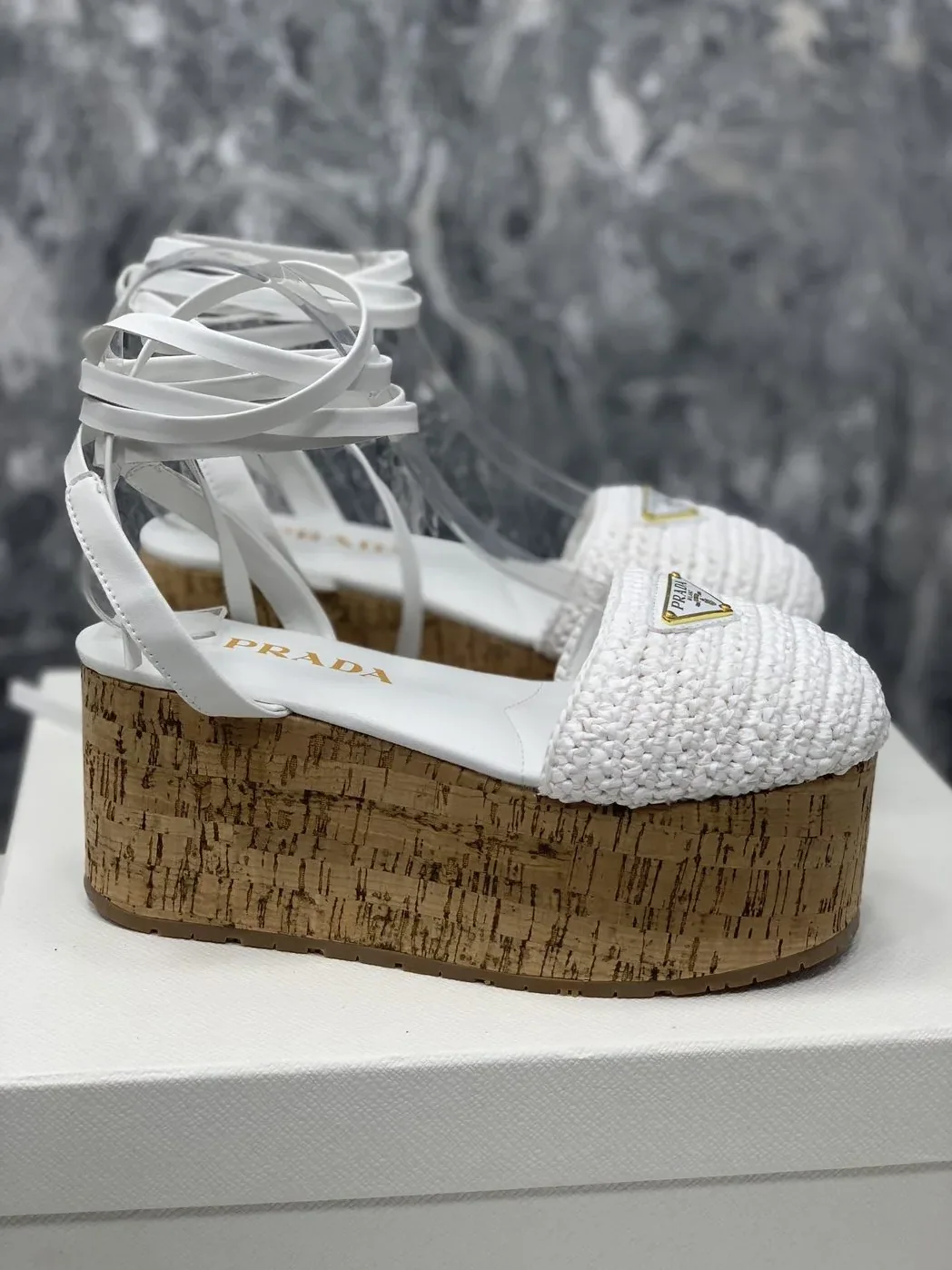 Prada Crochet Wedge Sandals White Prada Crochet Wedge Sandals White