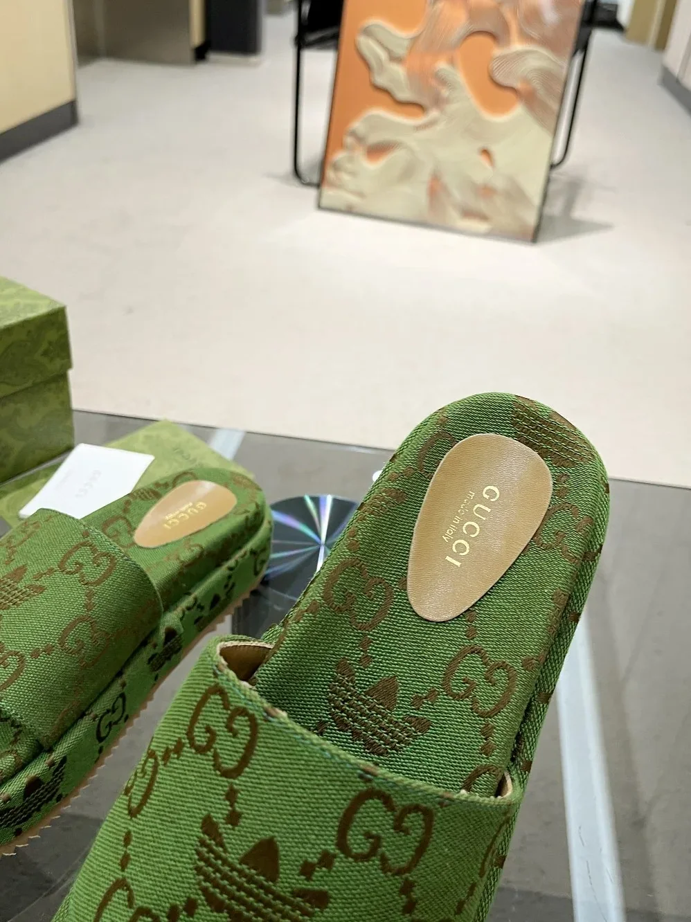Gucci x Adidas GG Platform Sandal Green for Women Gucci x Adidas GG Platform Sandal Green for Women