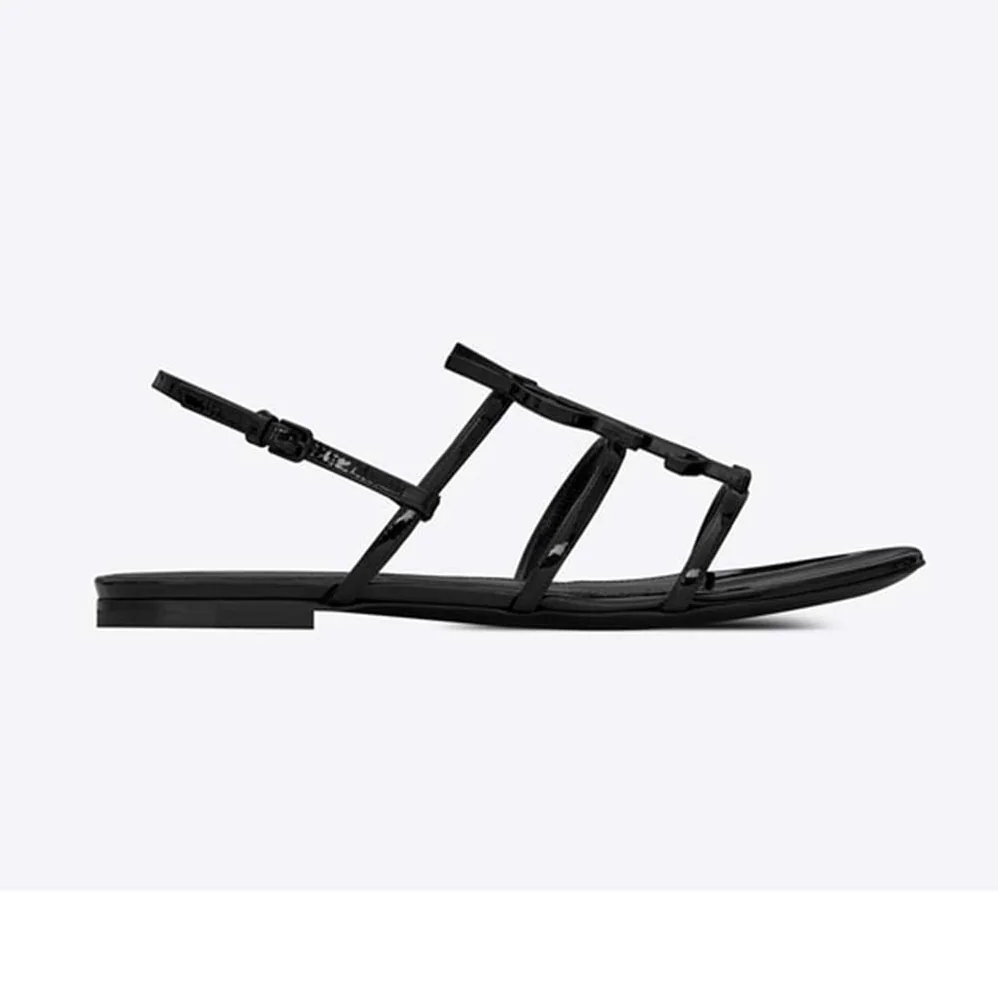 Saint Laurent YSL Cassandra Open Sandals Black Logo Patent for Women Saint Laurent YSL Cassandra Open Sandals Black Logo Patent for Women
