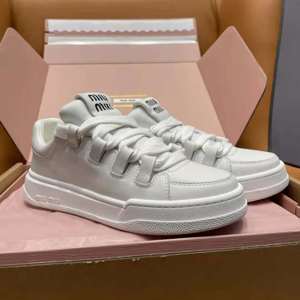 Miu Miu Leather Sneakers with Lettering Logo for Women