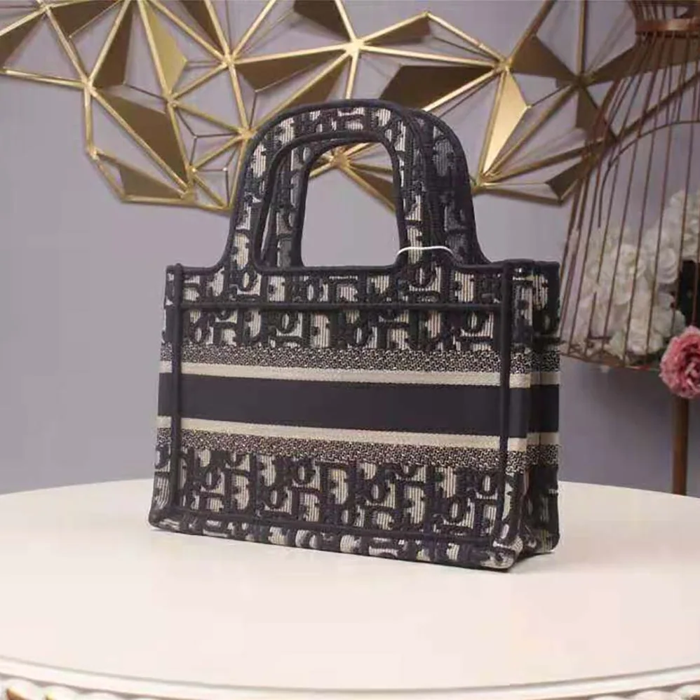 Dior Mini Dior Book Tote Blue Dior Oblique Embroidery for Women