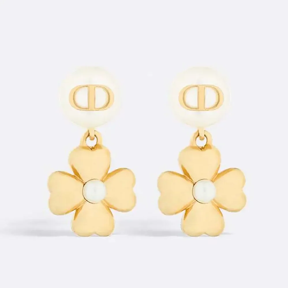Dior Lucky Dior Earrings Gold-Finish Metal and White Resin Pearls for Women Dior Lucky Dior Earrings Gold-Finish Metal and White Resin Pearls for Women