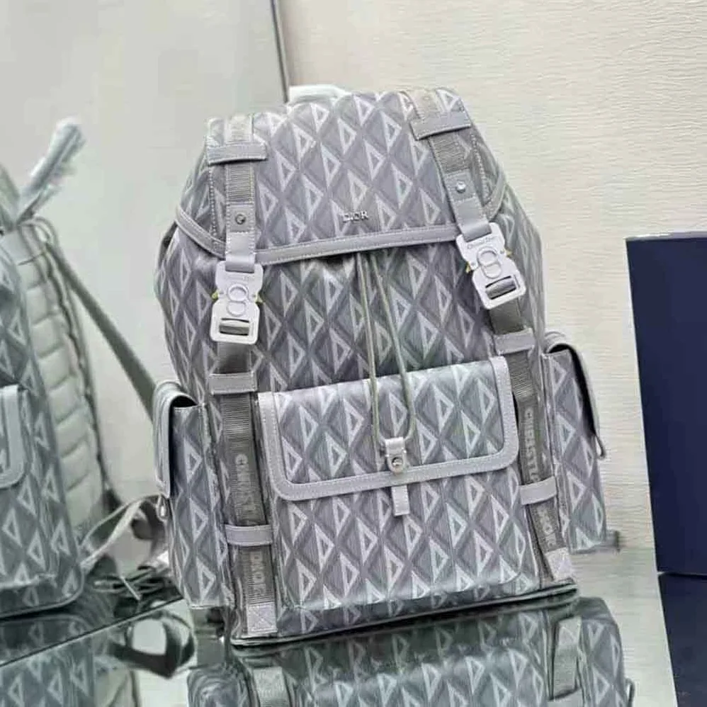 Dior Hit the Road Backpack Dior Gray CD Diamond Canvas for Men Dior Hit the Road Backpack Dior Gray CD Diamond Canvas for Men