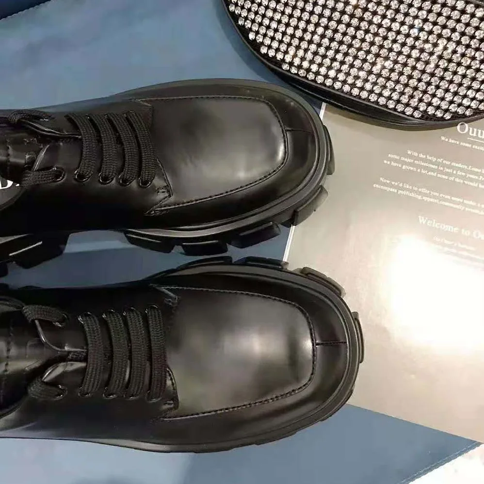 Prada Monolith Brushed Calf Leather Lace-Up Shoes for Women in Black