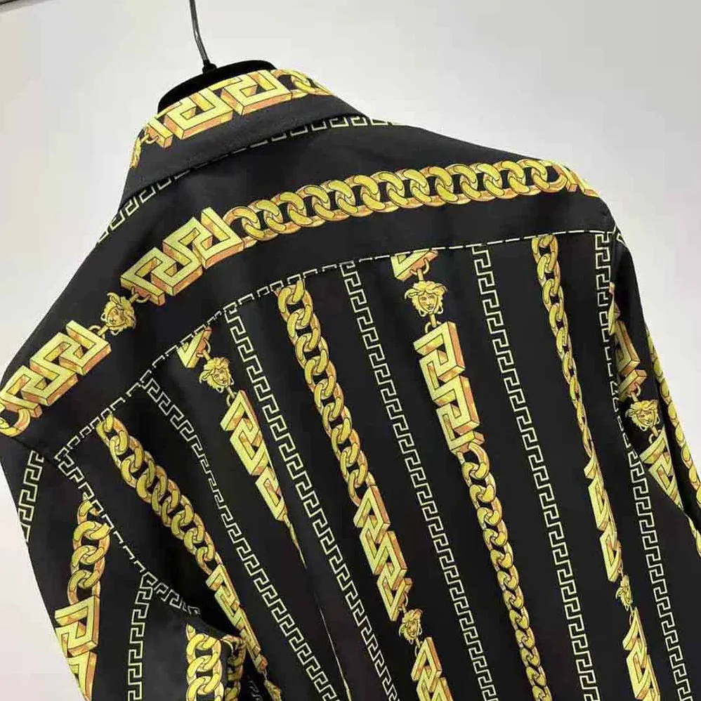 Versace Chain Pinstripe Shirt Features a Classic Silhouette for Women in Black