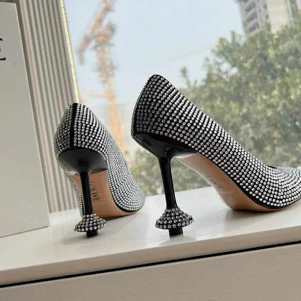 Loewe Toy Pump in Suede and Allover Rhinestones for Women in Black Loewe Toy Pump in Suede and Allover Rhinestones for Women in Black