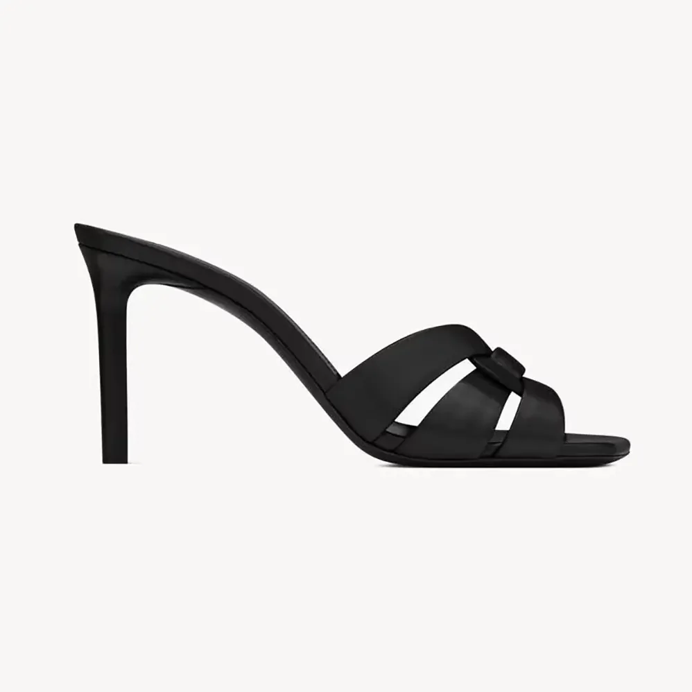 Saint Laurent YSL Tribute Mules in Smooth Leather for Women in Black Saint Laurent YSL Tribute Mules in Smooth Leather for Women in Black