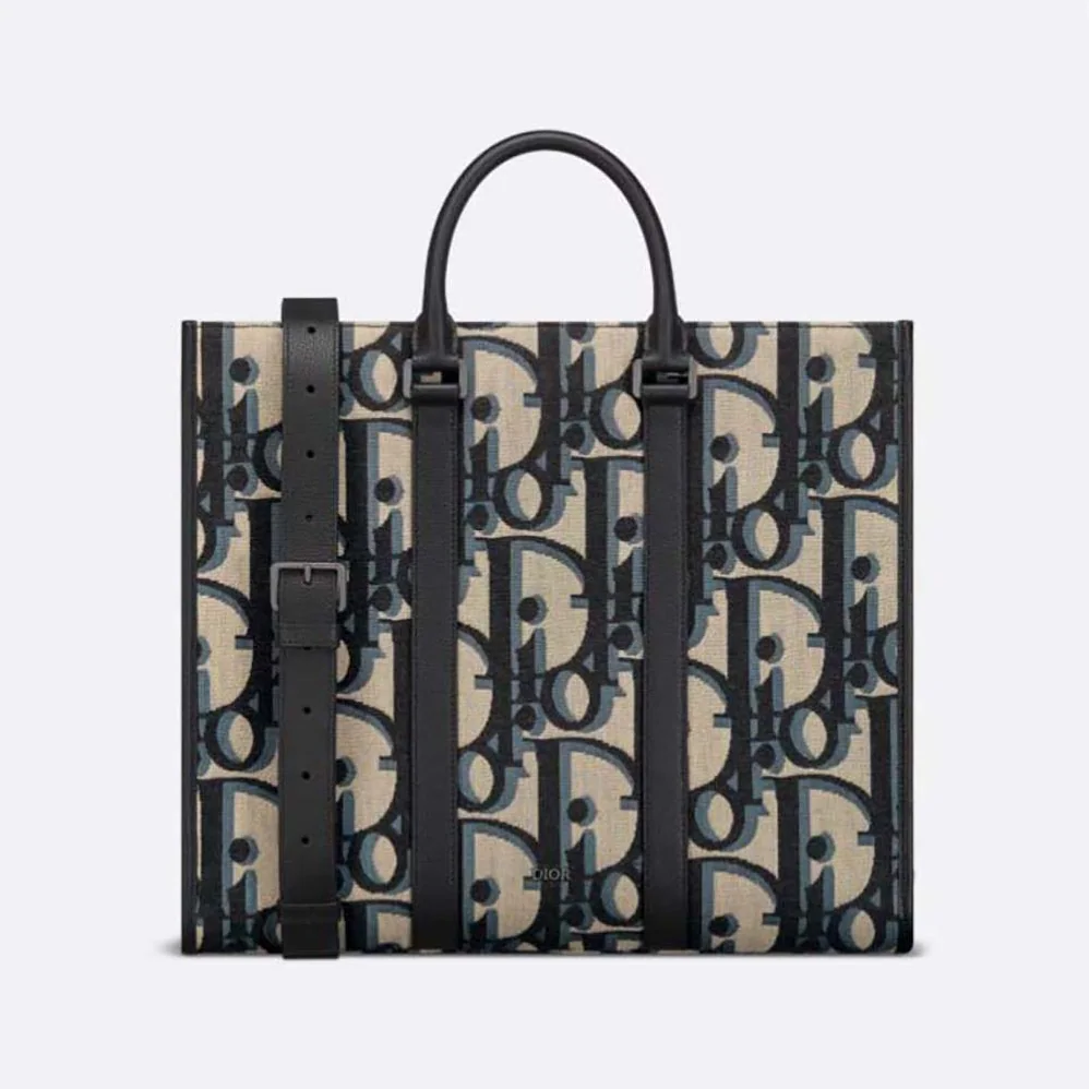 Dior East-West Tote Bag Beige and Black Maxi Dior Oblique Jacquard for Men Dior East-West Tote Bag Beige and Black Maxi Dior Oblique Jacquard for Men