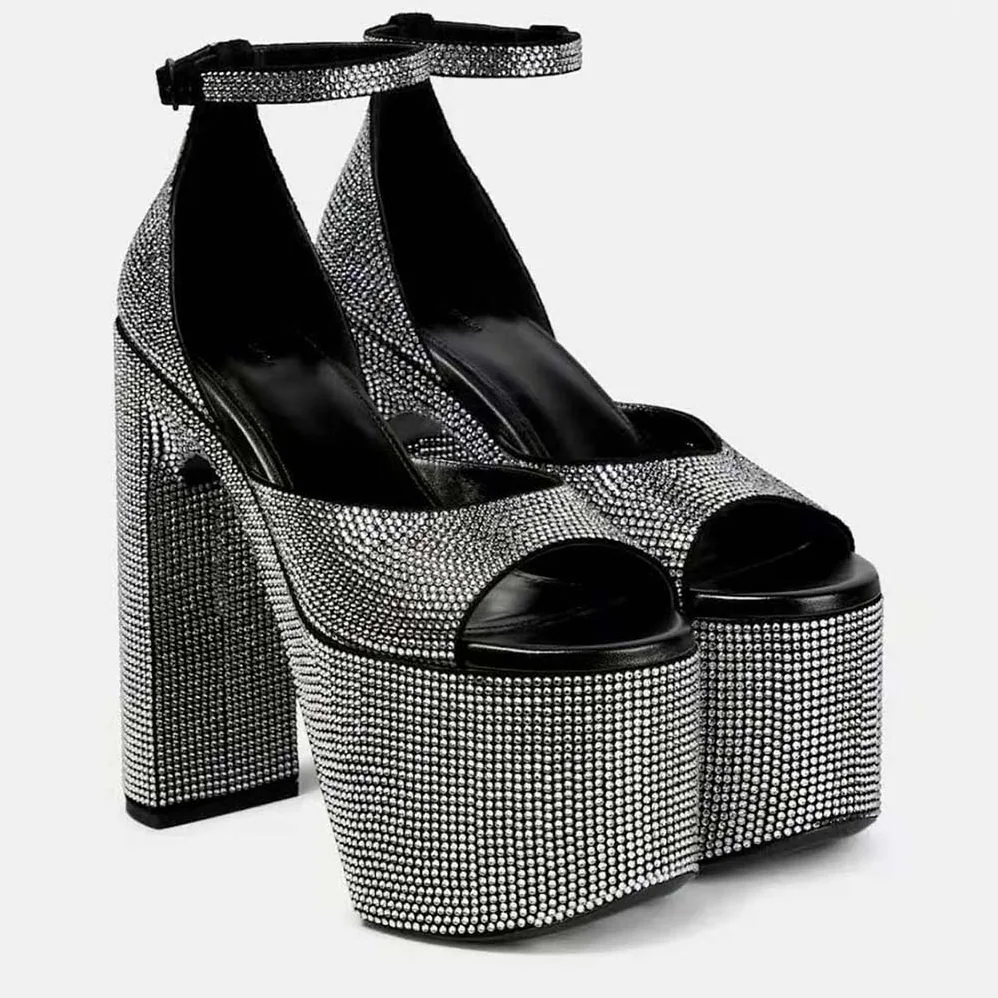 Balenciaga Camden 160mm Sandal with Rhinestones in Black for Women Balenciaga Camden 160mm Sandal with Rhinestones in Black for Women