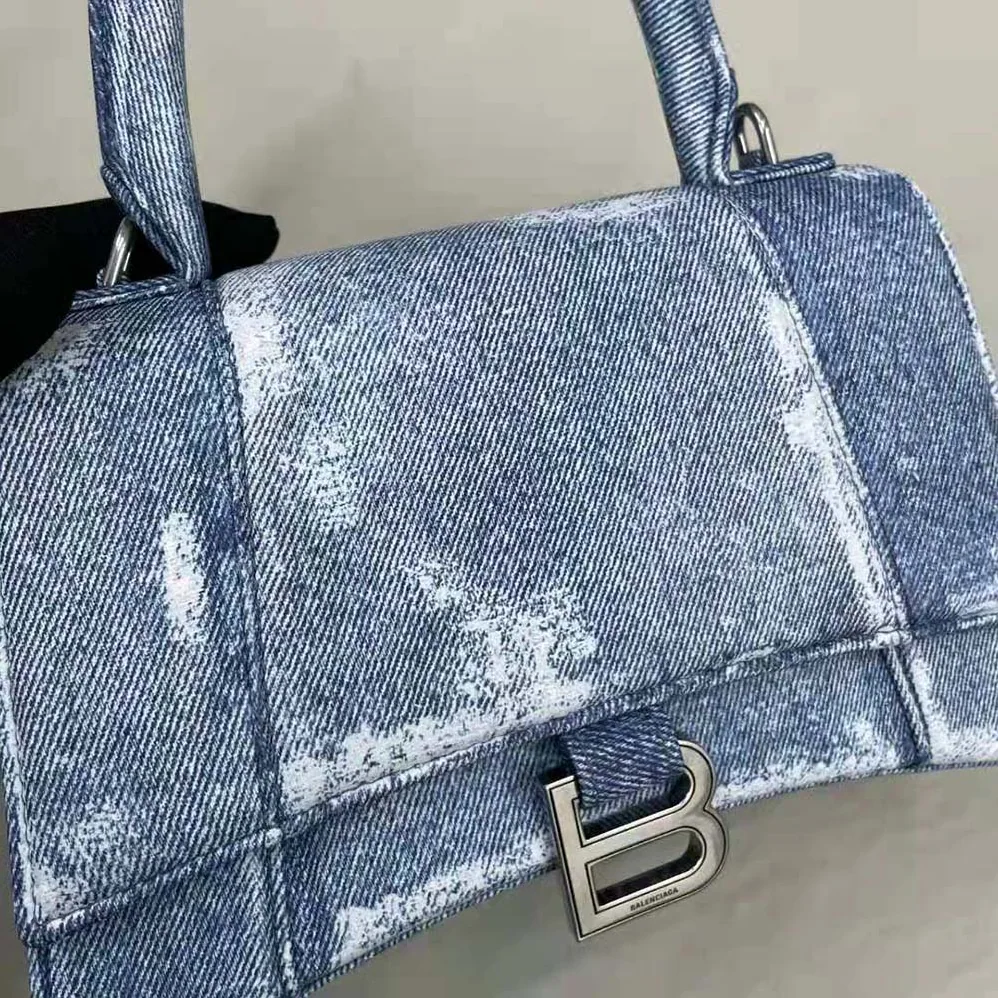 Balenciaga Hourglass Small Handbag Denim Printed in Indigo for Women in Blue Balenciaga Hourglass Small Handbag Denim Printed in Indigo for Women in Blue