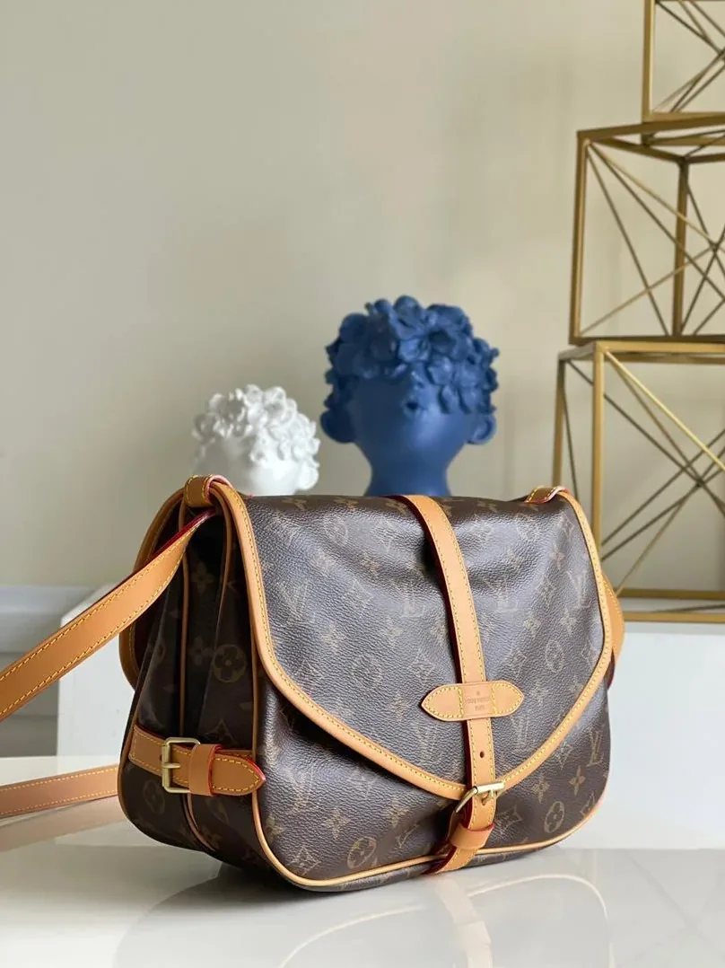 Louis Vuitton Saumur MM Crossbody Bag Brown Monogram Canvas Gold Hardware