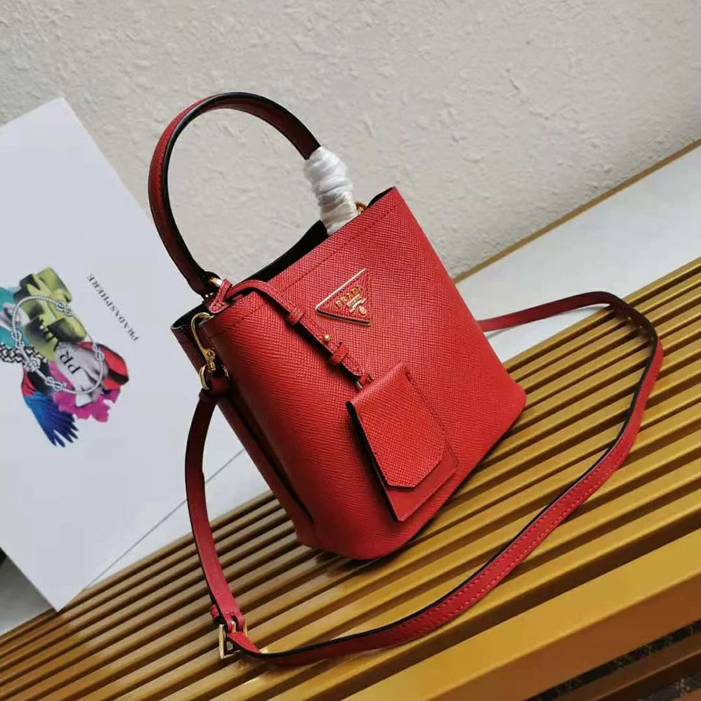Prada Small Saffiano Leather Prada Panier Bag for Women in Red