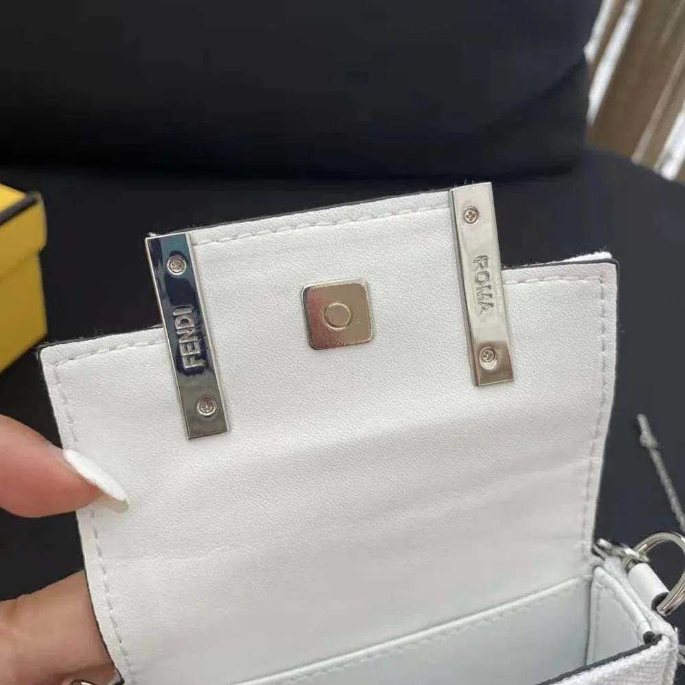 Fendi Nano Baguette Charm Embroidered white Canvas Fendi Charm for Women Fendi Nano Baguette Charm Embroidered white Canvas Fendi Charm for Women