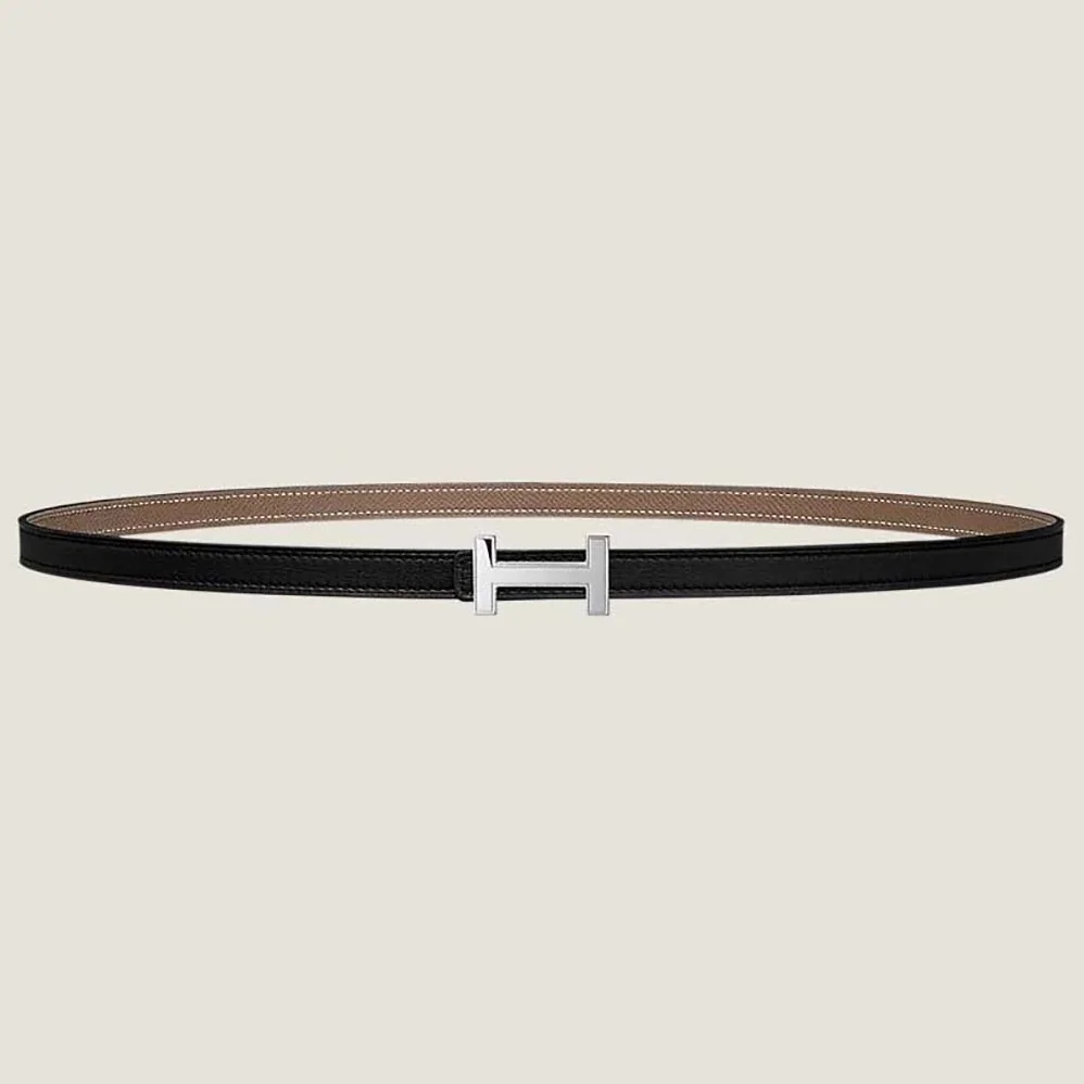 Hermes Focus Belt Buckle & Reversible Leather Strap 13 mm for Women in Silver/Black