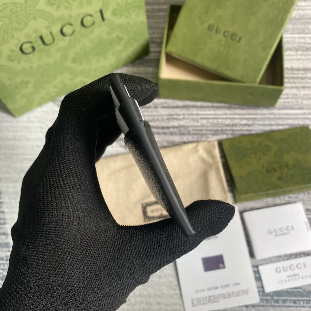 Gucci GG Marmont Card Case Black Gold Toned Hardware /