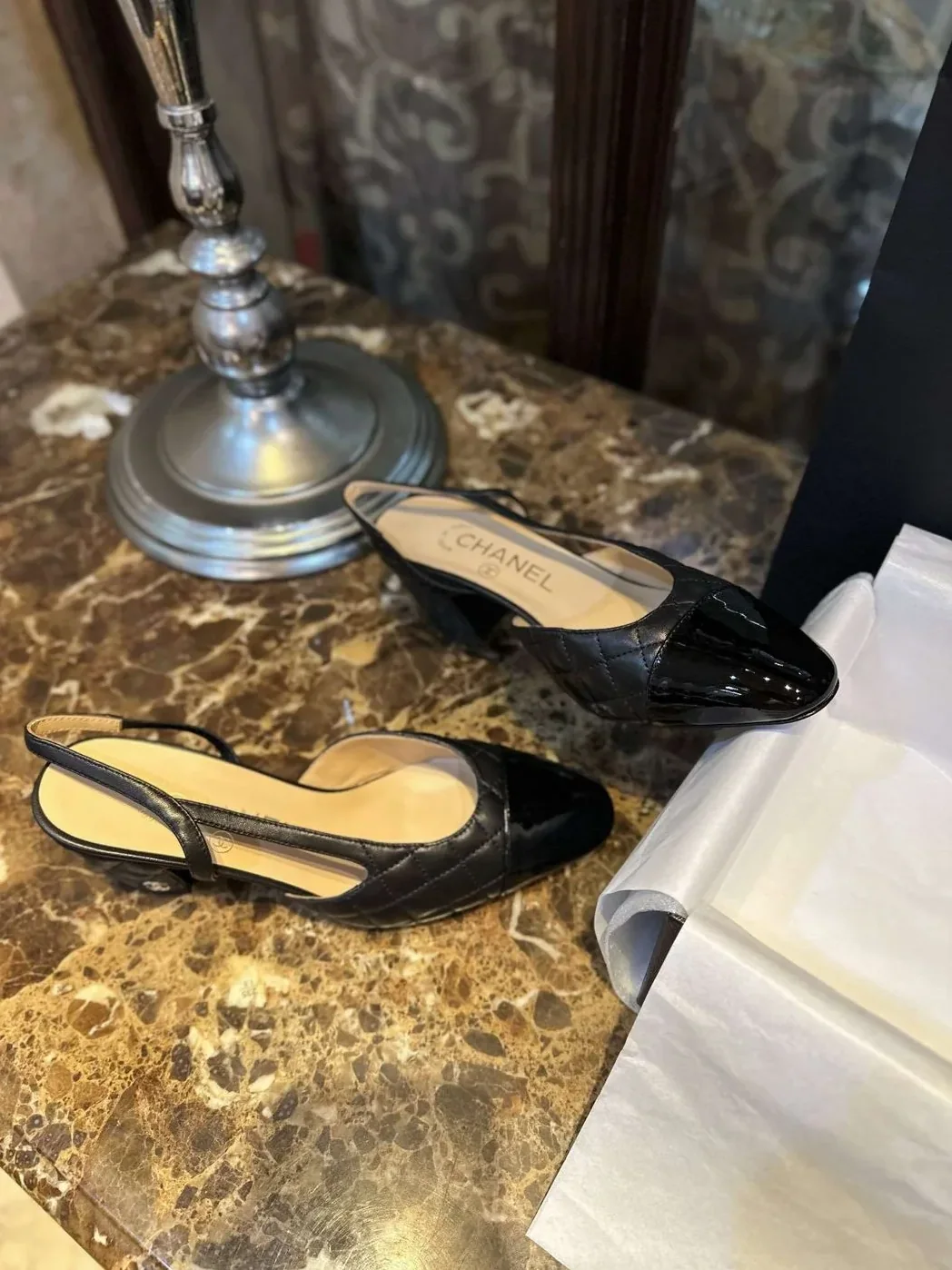 Chanel Patent Slingback Pumps Black Chanel Patent Slingback Pumps Black