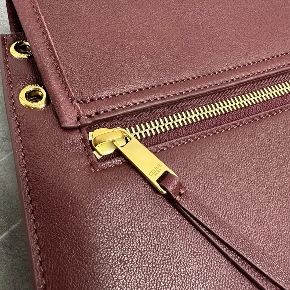 Celine Soft Triomphe Besace in Supple Shiny Lambskin for Women in Maroon Celine Soft Triomphe Besace in Supple Shiny Lambskin for Women in Maroon