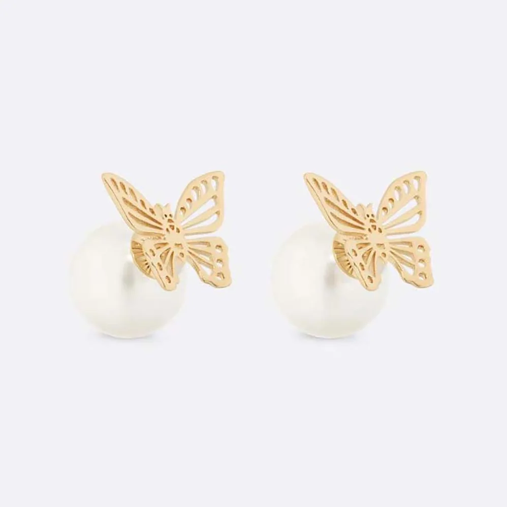Dior Tribales Earrings Gold-Finish Metal and White Resin Pearls for Women Dior Tribales Earrings Gold-Finish Metal and White Resin Pearls for Women