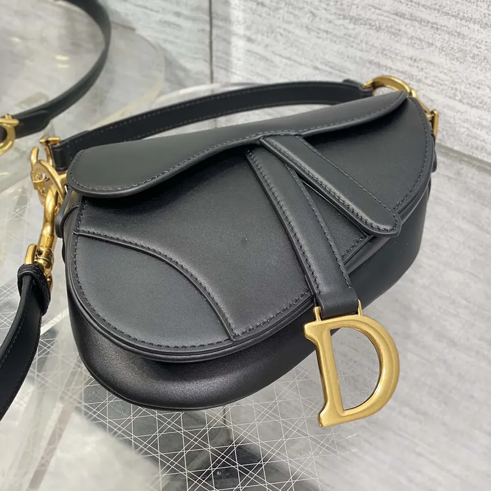 Dior Mini Saddle Bag with Strap Black Grained Calfskin for Women Dior Mini Saddle Bag with Strap Black Grained Calfskin for Women