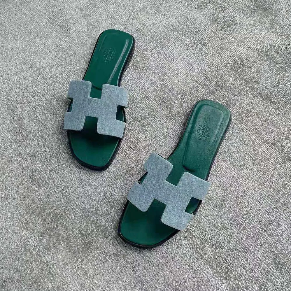 Hermes Oran Sandal in Suede Goatskin for Women in Blue Hermes Oran Sandal in Suede Goatskin for Women in Blue