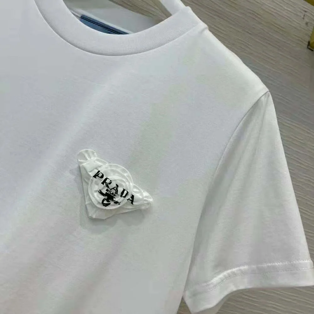 Prada Embroidered Jersey T-shirt for Women in White