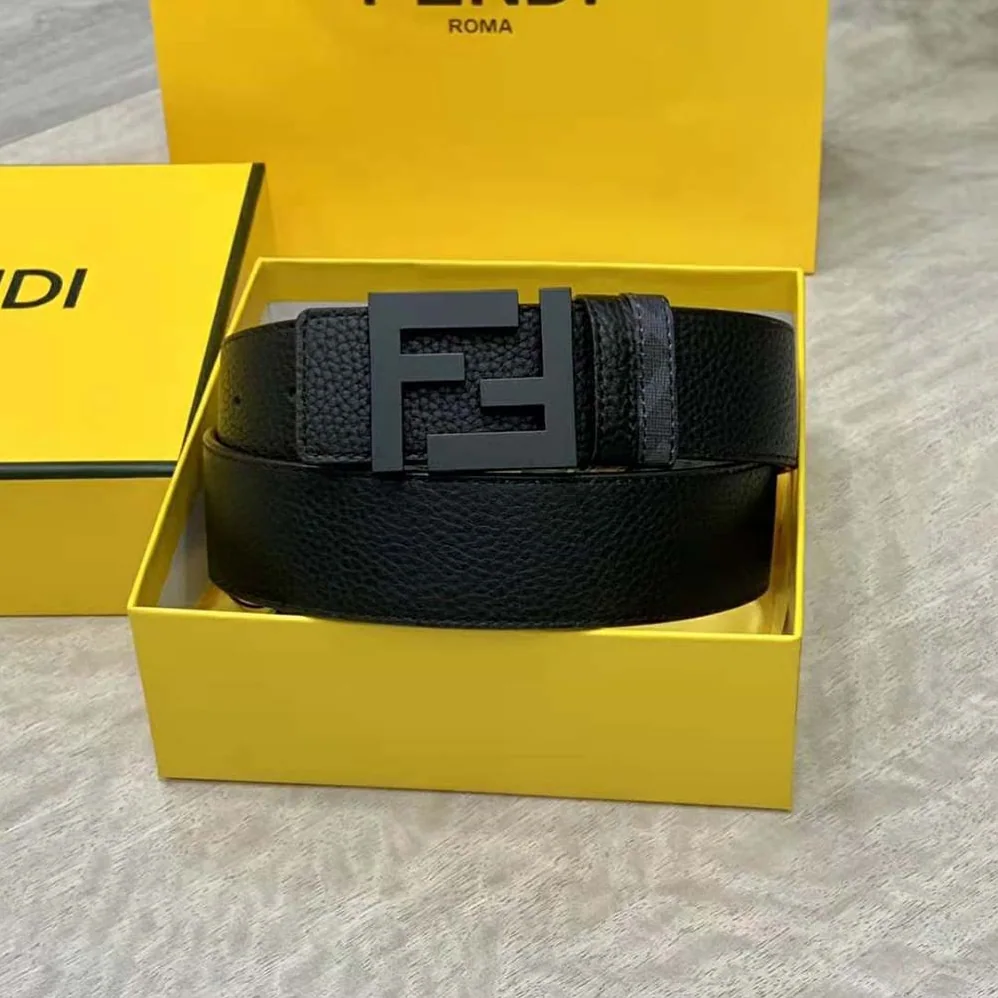 Fendi FF Belt Black Leather Reversible for Men