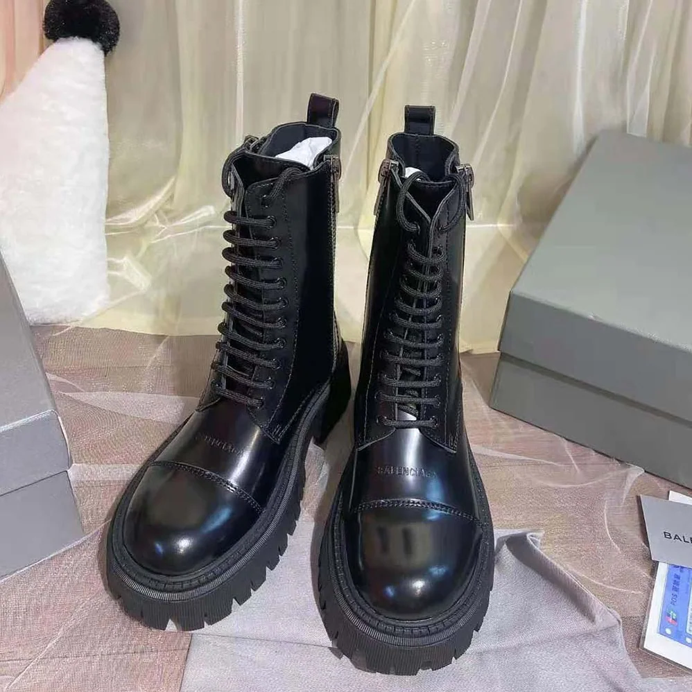 Balenciaga Tractor 20mm Lace-Up Boot in Black Smooth Calfskin for Women Balenciaga Tractor 20mm Lace-Up Boot in Black Smooth Calfskin for Women