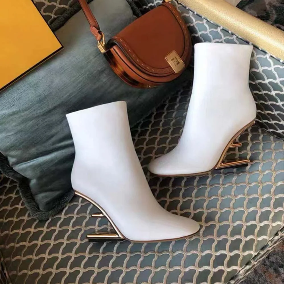 Fendi First White Leather High for Women in heeled Ankle Boots