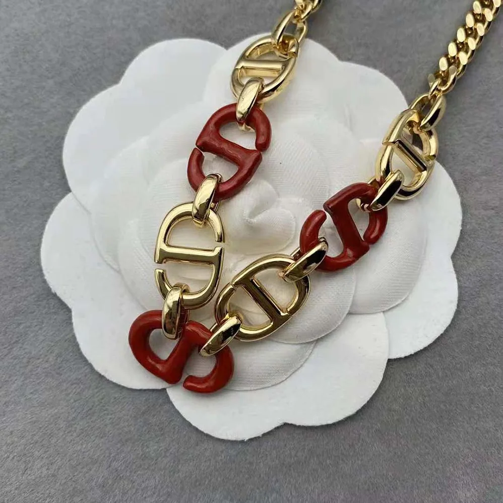 Dior CD Navy Necklace Gold-Finish Metal and Raspberry Lacquer for Women