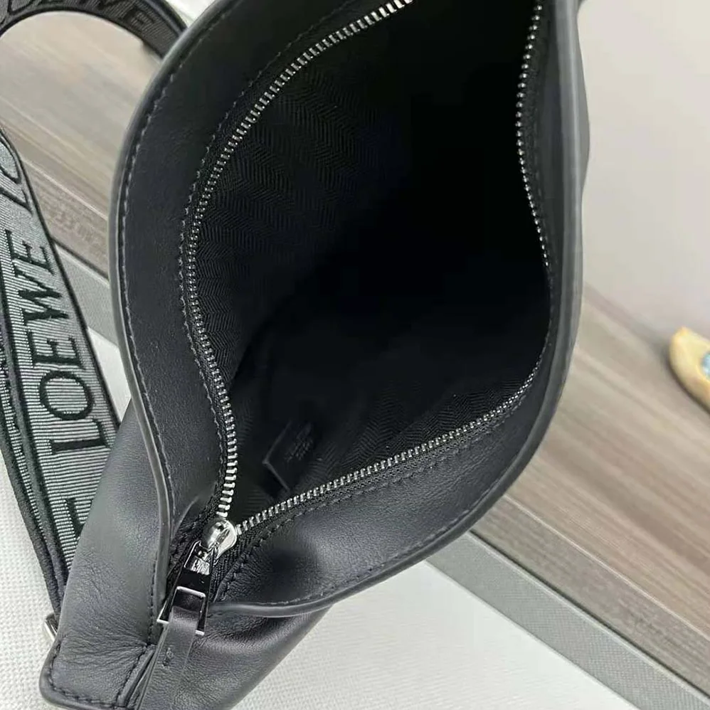 Loewe Anton Sling in Supple Smooth Calf and Jacquard for Men in Black