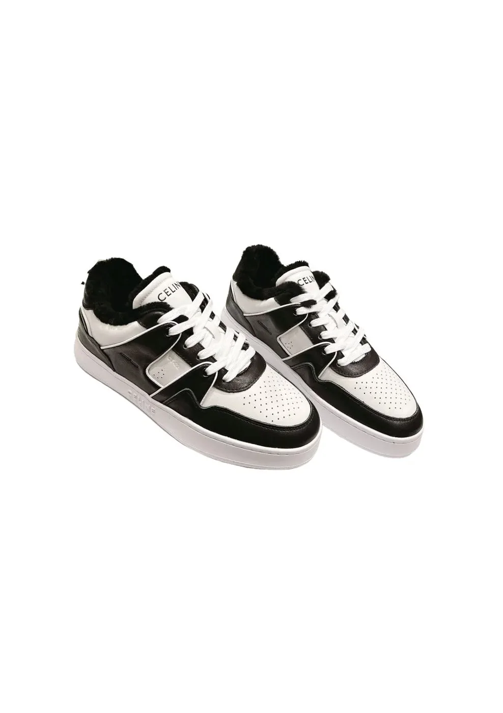 Celine Trainer Low Lace-Up Sneaker With Fur Black