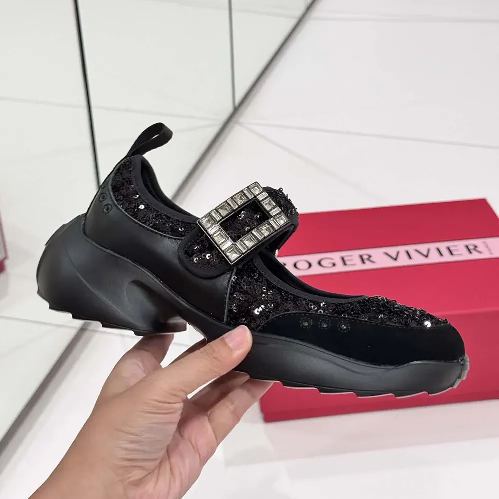 Roger Vivier Viv' On The Run Mary Janes With Sequins Black for Women